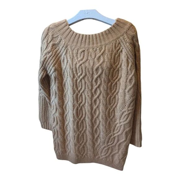NWT Asos Beige Carmel Long Sleeve Chunky Cable Knit Sweater Mock Neck Women's  8 - Picture 1 of 11